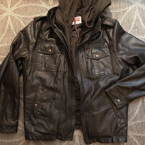 Levi’s Leather Bomber Jacket with Hood